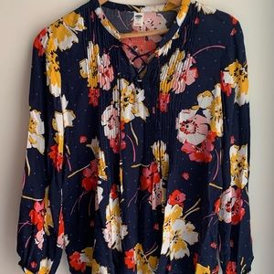 SOLD! Old Navy Floral Long-Sleeve Top With Front Laces and Roomy Fit Size Medium